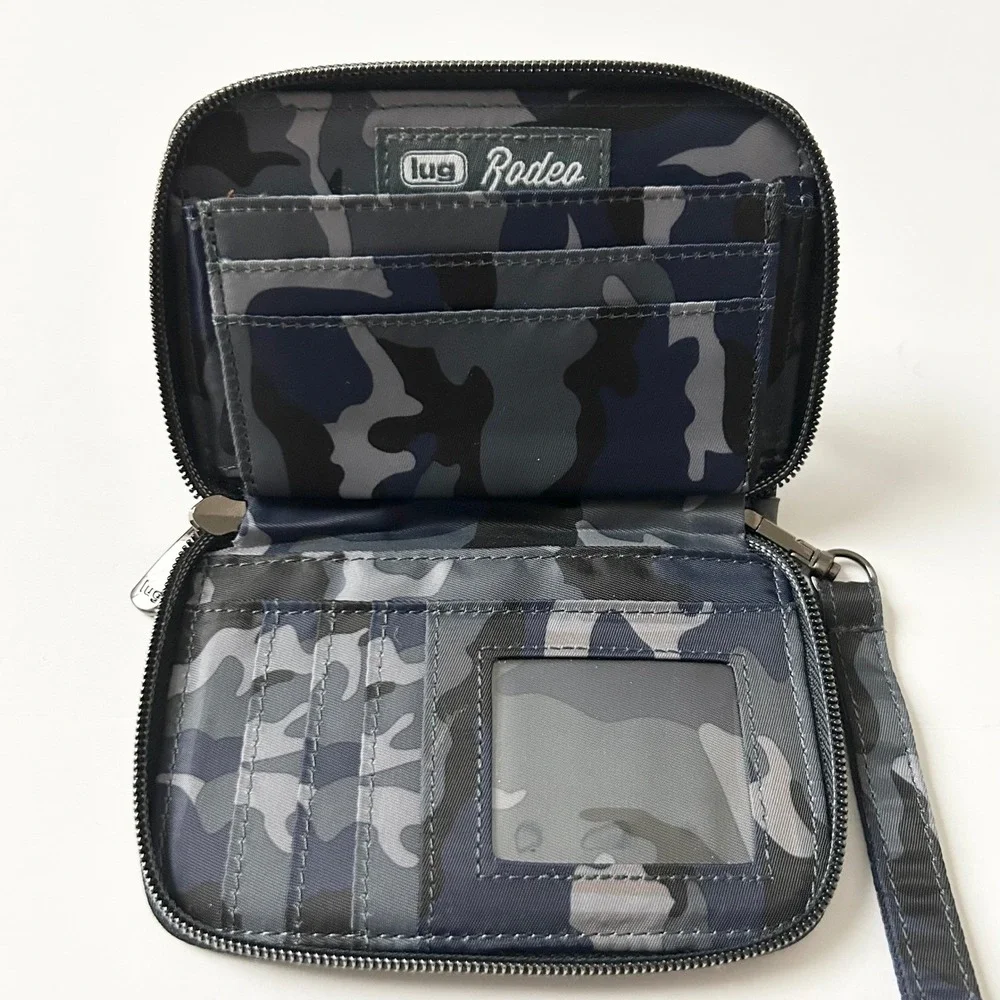 Lug Rodeo RFID Wallet Wristlet Navy Grey Camouflage Quilted Chevron Zip Around